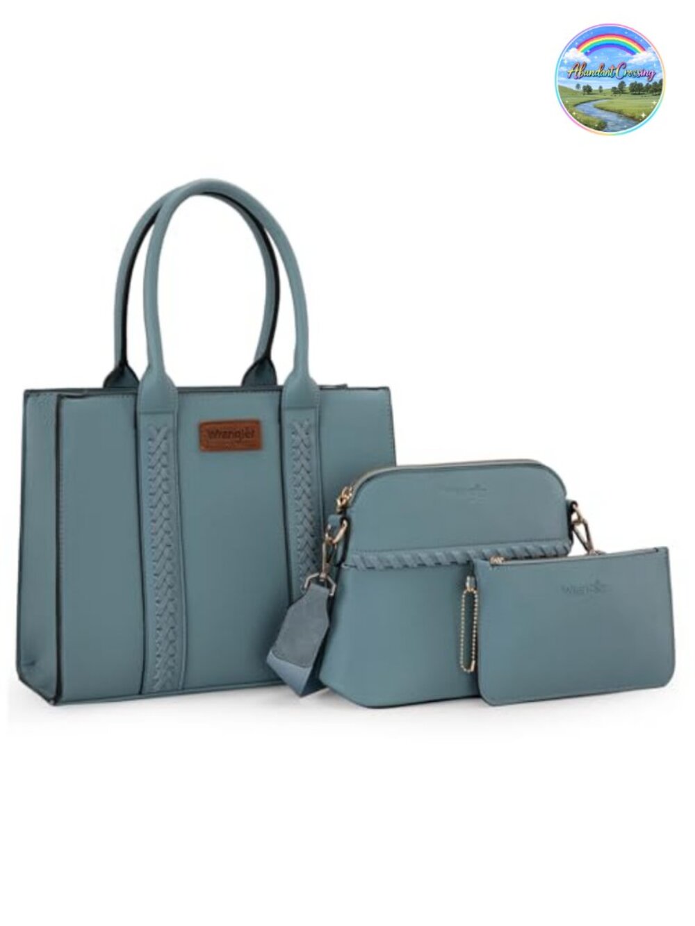 Faux Leather 3-Piece Tote Crossbody and Wallet Set with Guitar Strap